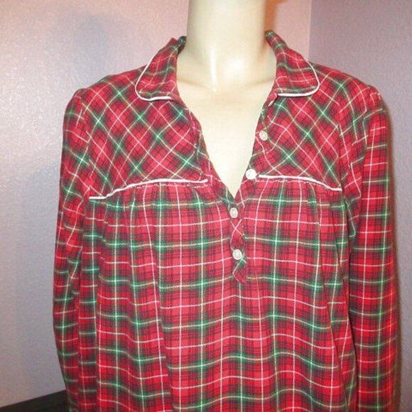 LL Bean Flannel Nightgown Size 2X Mid Calf Long Sleeve Holiday Plaid Grannycore - Picture 2 of 8